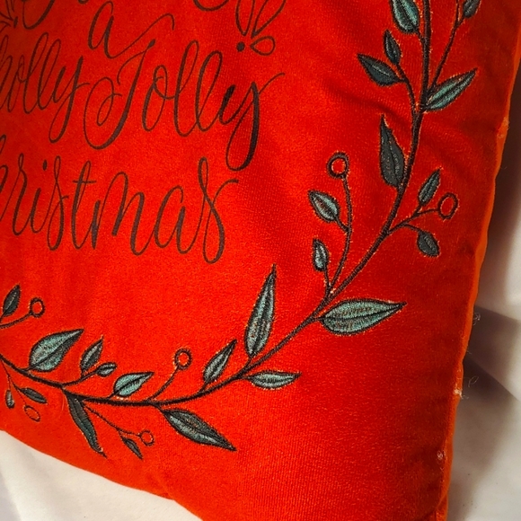 2 Christmas Throw Pillows Pair Holiday Velour Embroidered - Picture 3 of 8
